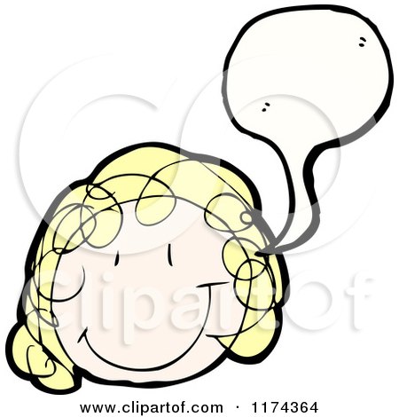 Cartoon of a Blonde Stick Woman with a Conversation Bubble - Royalty Free Vector Illustration by lineartestpilot