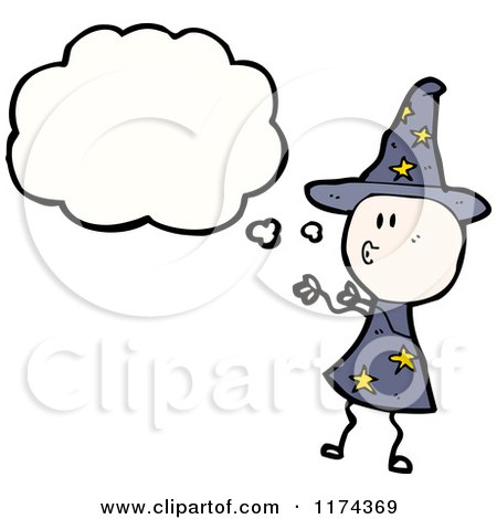 Cartoon of a Stick Witch with a Conversation Bubble - Royalty Free Vector Illustration by lineartestpilot