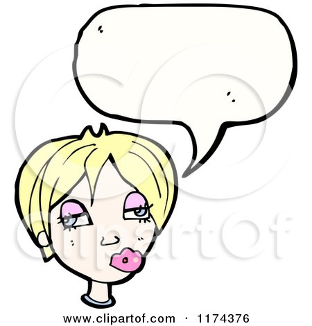 Cartoon of a Blonde Woman with a Conversation Bubble - Royalty Free Vector Illustration by lineartestpilot
