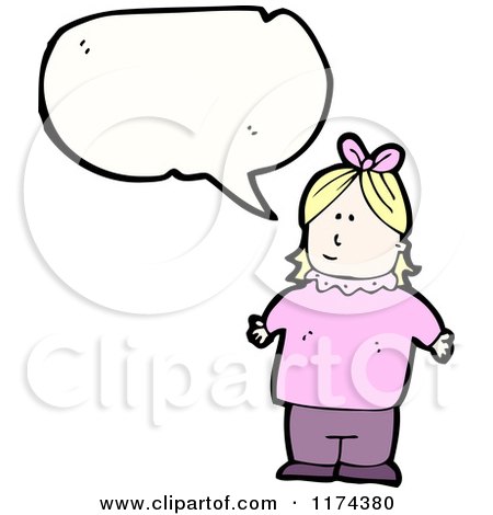 Cartoon of a Chubby Blonde Girl with a Conversation Bubble - Royalty Free Vector Illustration by lineartestpilot