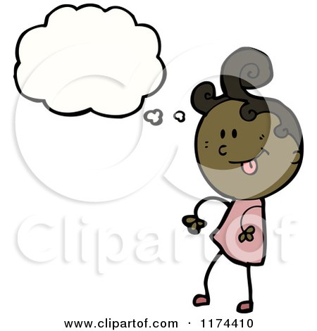 Cartoon of an African American Stick Girl with Conversation Bubble - Royalty Free Vector Illustration by lineartestpilot
