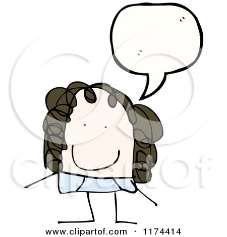 Cartoon of a Stick Girl with a Conversation Bubble - Royalty Free Vector Illustration by lineartestpilot