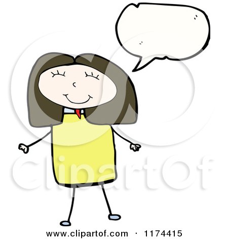 Cartoon of a Girl with a Conversation Bubble - Royalty Free Vector Illustration by lineartestpilot