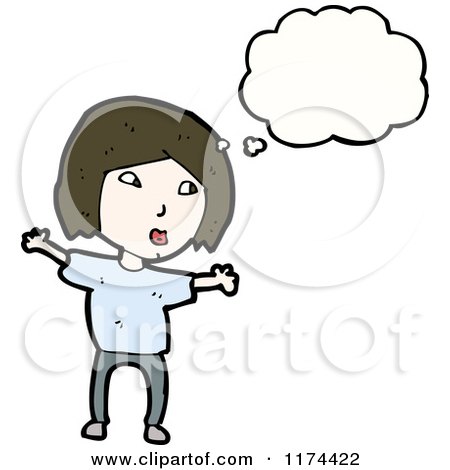 Cartoon of a Girl with a Conversation Bubble - Royalty Free Vector Illustration by lineartestpilot