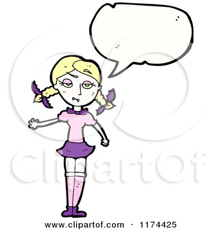Cartoon of a Blonde Girl with a Conversation Bubble - Royalty Free Vector Illustration by lineartestpilot