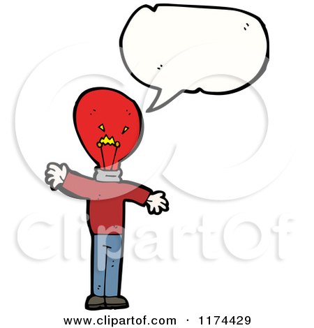 Cartoon of a Man with a Lightbulb Head and a Conversation Bubble - Royalty Free Vector Illustration by lineartestpilot