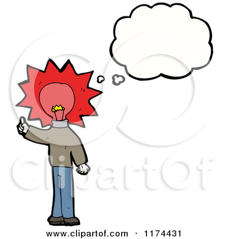 Cartoon of a Man with a Lightbulb Head and a Conversation Bubble - Royalty Free Vector Illustration by lineartestpilot