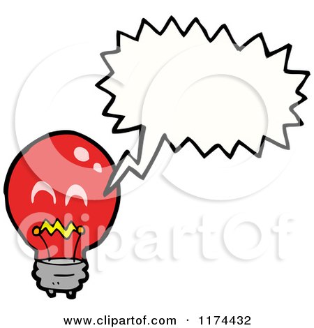 Cartoon of a Red Lightbulb with a Conversation Bubble - Royalty Free Vector Illustration by lineartestpilot