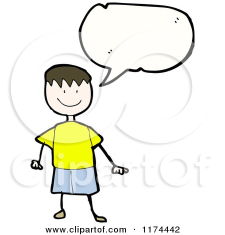 Cartoon of a Stick Boy with a Conversation Bubble - Royalty Free Vector Illustration by lineartestpilot