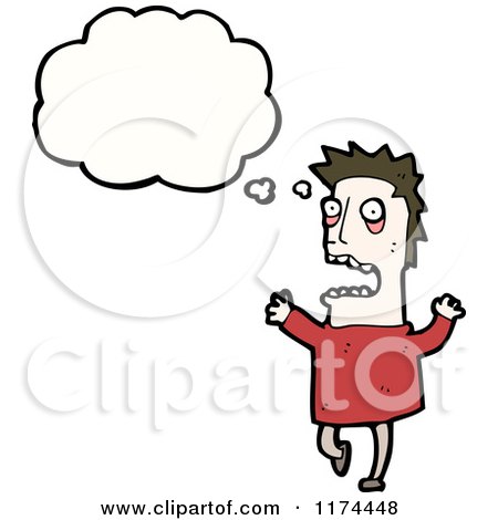 Cartoon of a Frightened Man Wearing a Sweater with a Conversation Bubble - Royalty Free Vector Illustration by lineartestpilot