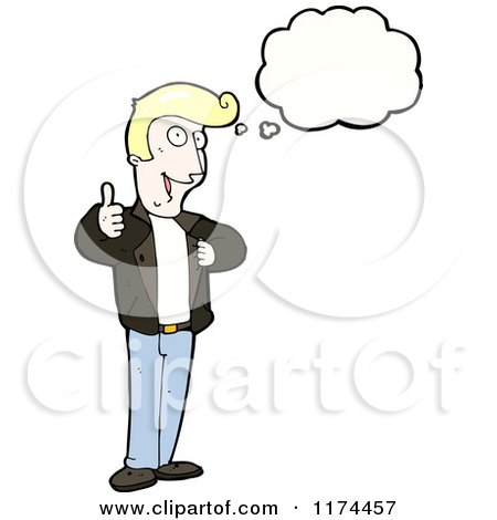 Cartoon of a Man with a Pompadour and a Conversation Bubble - Royalty Free Vector Illustration by lineartestpilot