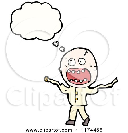 Cartoon of an Insane Man in a Straight Jacket with a Conversation Bubble - Royalty Free Vector Illustration by lineartestpilot