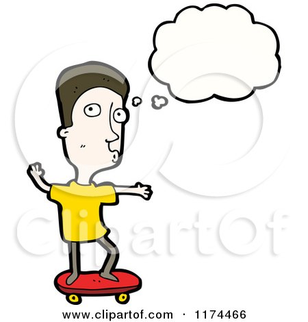 Cartoon of a Boy on a Skateboard with a Conversation Bubble - Royalty Free Vector Illustration by lineartestpilot