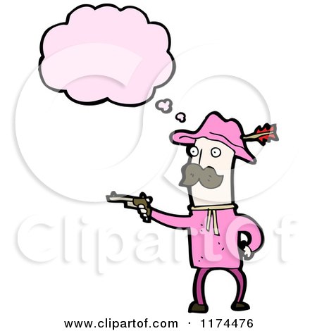 Cartoon of a Man with a Gun and Conversation Bubble - Royalty Free Vector Illustration by lineartestpilot