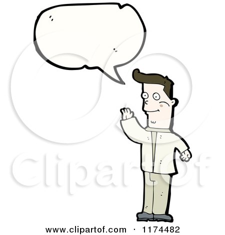 Cartoon of a Man Wearing a Lab Coat a Conversation Bubble - Royalty Free Vector Illustration by lineartestpilot