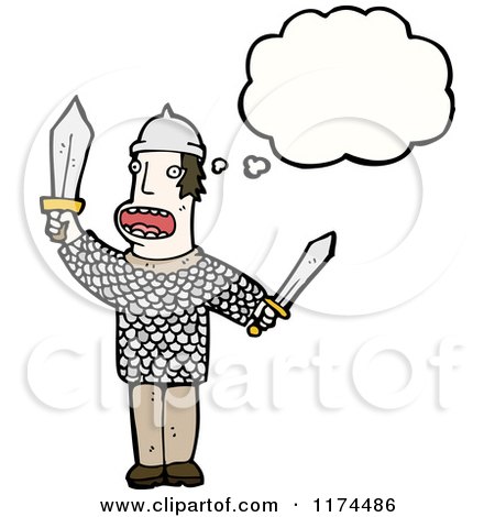 Cartoon of a Man Dressed As a Viking with a Conversation Bubble - Royalty Free Vector Illustration by lineartestpilot