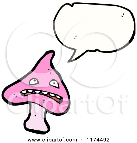 Cartoon of a Pink Mushroom with a Conversation Bubble - Royalty Free Vector Illustration by lineartestpilot
