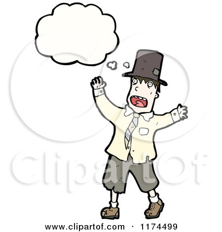 Cartoon of a Man Dressed As a Hobo with a Conversation Bubble - Royalty Free Vector Illustration by lineartestpilot