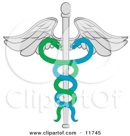 Wand of Hermes or Cadeceus With Two Snakes Forming a Double Helix Clipart Illustration by AtStockIllustration