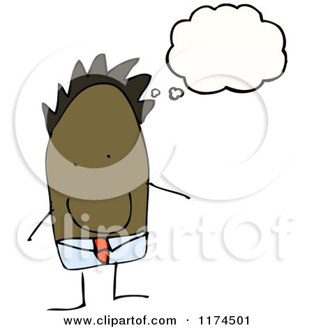 Cartoon of an African American Stick Boy with a Conversation Bubble - Royalty Free Vector Illustration by lineartestpilot