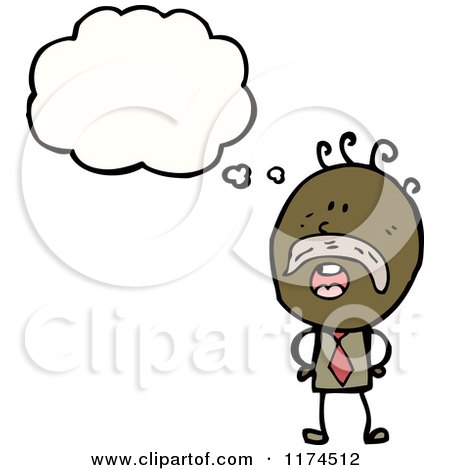Cartoon of an African American Stick Man with a Mustache and a Conversation Bubble - Royalty Free Vector Illustration by lineartestpilot