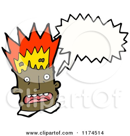 Cartoon of an African American Man with Flaming Hair and a Conversation Bubble - Royalty Free Vector Illustration by lineartestpilot