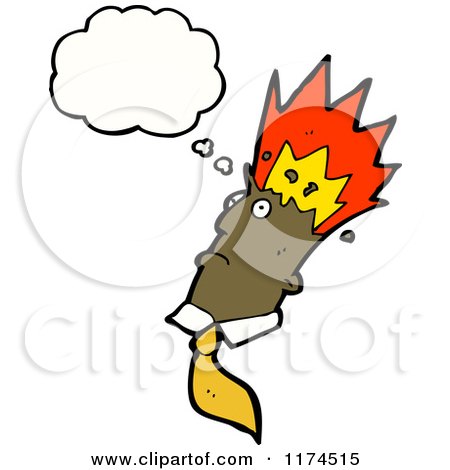 Cartoon of an African American Man with Flaming Hair and a Conversation Bubble - Royalty Free Vector Illustration by lineartestpilot