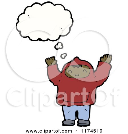 Cartoon of an African American Boy Wearing a Hoodie with a Conversation Bubble - Royalty Free Vector Illustration by lineartestpilot