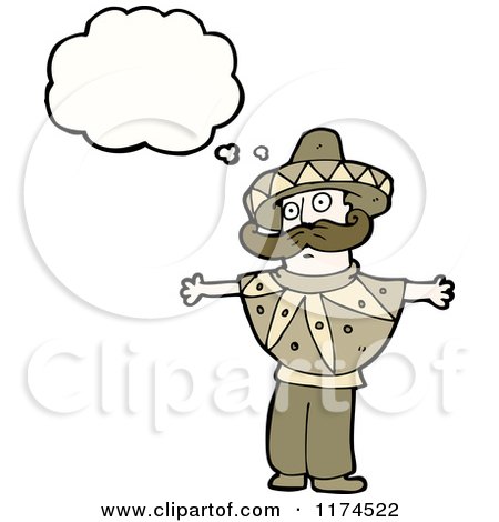 Cartoon of a Mexican Man with a Conversation Bubble - Royalty Free Vector Illustration by lineartestpilot
