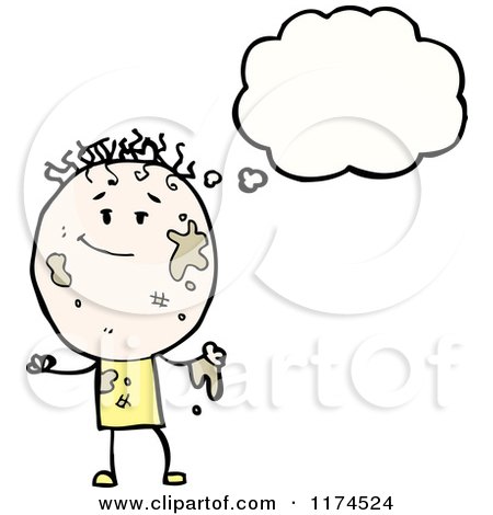 Cartoon of a Muddy Stick Person with a Conversation Bubble - Royalty Free Vector Illustration by lineartestpilot