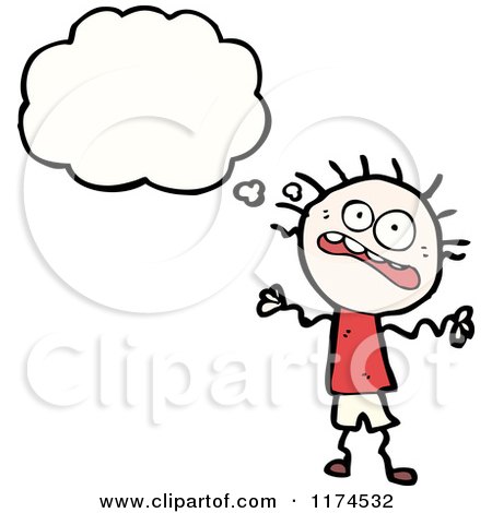Cartoon of a Scared Stick Person with a Conversation Bubble - Royalty Free Vector Illustration by lineartestpilot