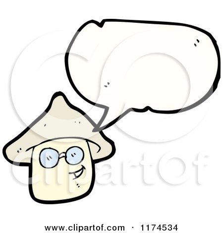 Cartoon of a Mushroom Wearing Glasses with a Conversation Bubble - Royalty Free Vector Illustration by lineartestpilot