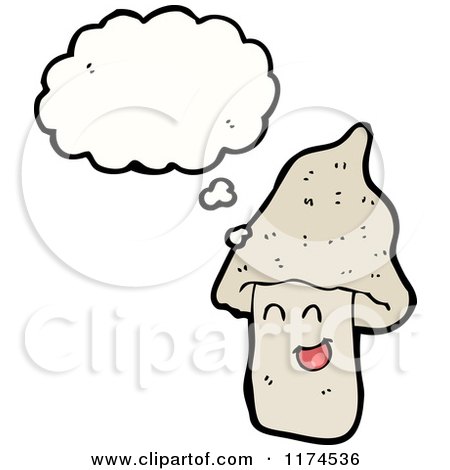 Cartoon of a Gray Mushroom with a Conversation Bubble - Royalty Free Vector Illustration by lineartestpilot