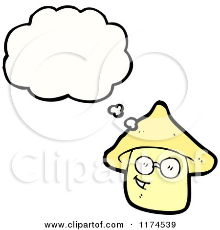Cartoon of a Yellow Mushroom with a Conversation Bubble - Royalty Free Vector Illustration by lineartestpilot