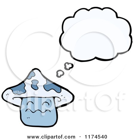Cartoon of a Spotted Mushroom with a Conversation Bubble - Royalty Free Vector Illustration by lineartestpilot