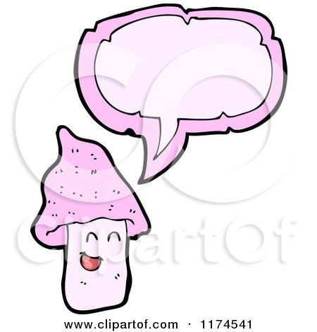Cartoon of a Pink Mushroom with a Conversation Bubble - Royalty Free Vector Illustration by lineartestpilot