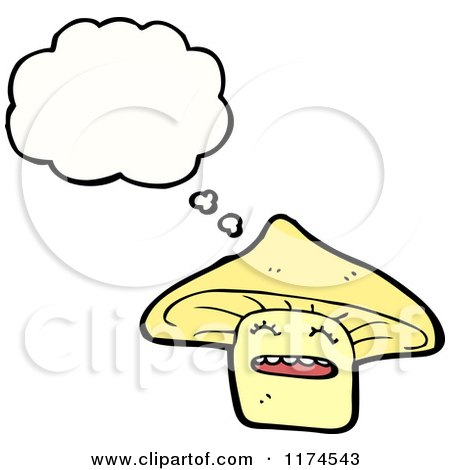 Cartoon of a Yellow Mushroom with a Conversation Bubble - Royalty Free Vector Illustration by lineartestpilot