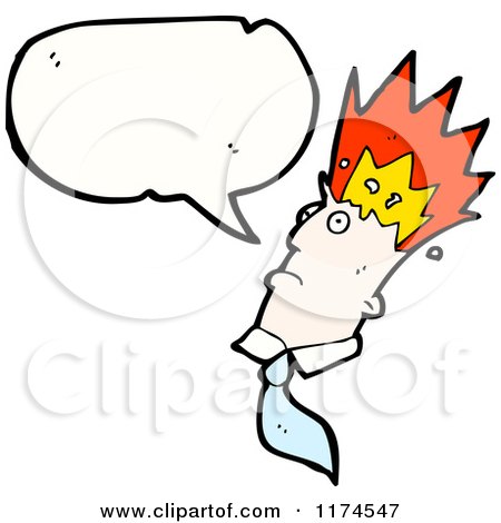 Cartoon of a Man with Flaming Hair a Conversation Bubble - Royalty Free Vector Illustration by lineartestpilot