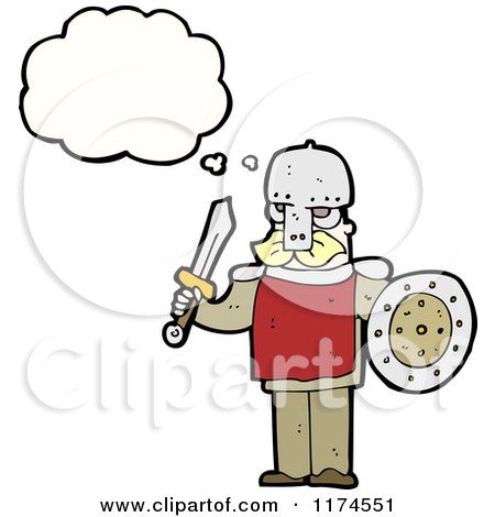 Cartoon of a Man in a Viking Costume with a Conversation Bubble - Royalty Free Vector Illustration by lineartestpilot
