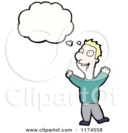 Cartoon of a Man Wearing a Sweater with a Conversation Bubble - Royalty Free Vector Illustration by lineartestpilot