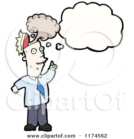 Cartoon of a Man Blowing Hit Top with a Conversation Bubble - Royalty Free Vector Illustration by lineartestpilot