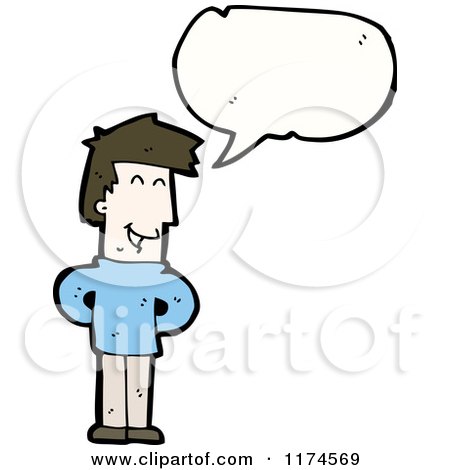 Cartoon of a Man Wearing a Sweater with a Conversation Bubble - Royalty Free Vector Illustration by lineartestpilot