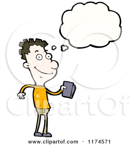 Cartoon of a Man with a Book and a Conversation Bubble - Royalty Free Vector Illustration by lineartestpilot