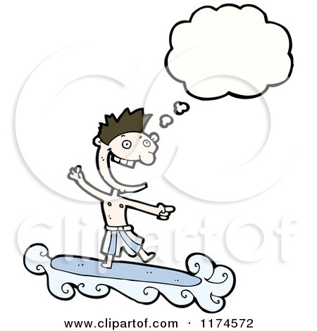 Cartoon of a Boy Surfing with a Conversation Bubble - Royalty Free Vector Illustration by lineartestpilot