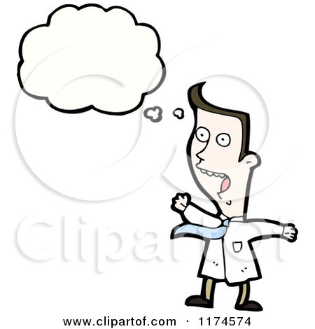 Cartoon of a Man Wearing a Lab Coat with a Conversation Bubble - Royalty Free Vector Illustration by lineartestpilot
