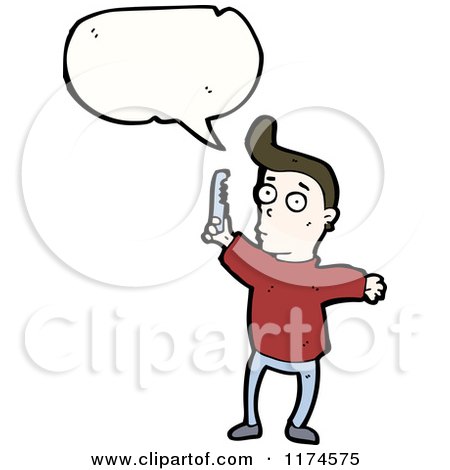 Cartoon of a Boy with a Comb and a Conversation Bubble - Royalty Free Vector Illustration by lineartestpilot