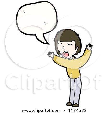 Cartoon of a Boy Wearing a Sweater with a Conversation Bubble - Royalty Free Vector Illustration by lineartestpilot