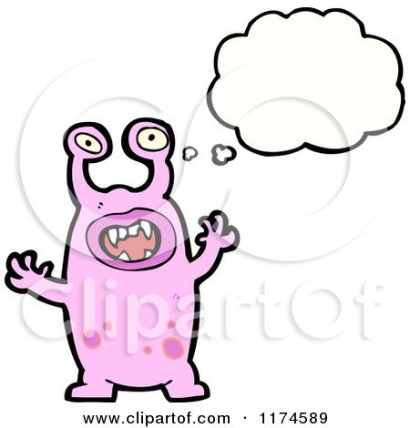 Cartoon of a Pink Monster with a Conversation Bubble - Royalty Free Vector Illustration by lineartestpilot