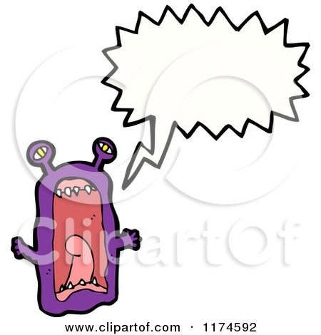 Cartoon of a Purple Monster with a Conversation Bubble - Royalty Free Vector Illustration by lineartestpilot