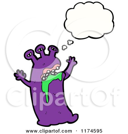 Cartoon of a Purple Drooling Monster with a Conversation Bubble - Royalty Free Vector Illustration by lineartestpilot